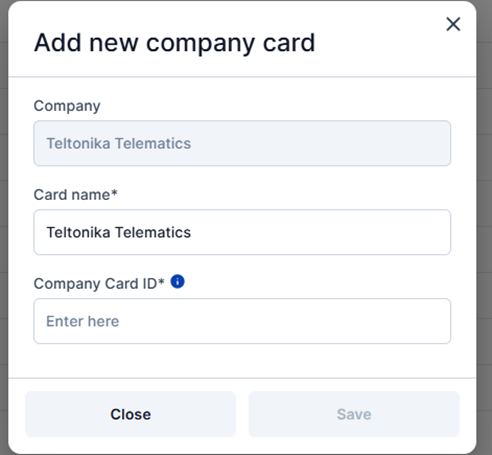 Card de companie afisat in TachoSync